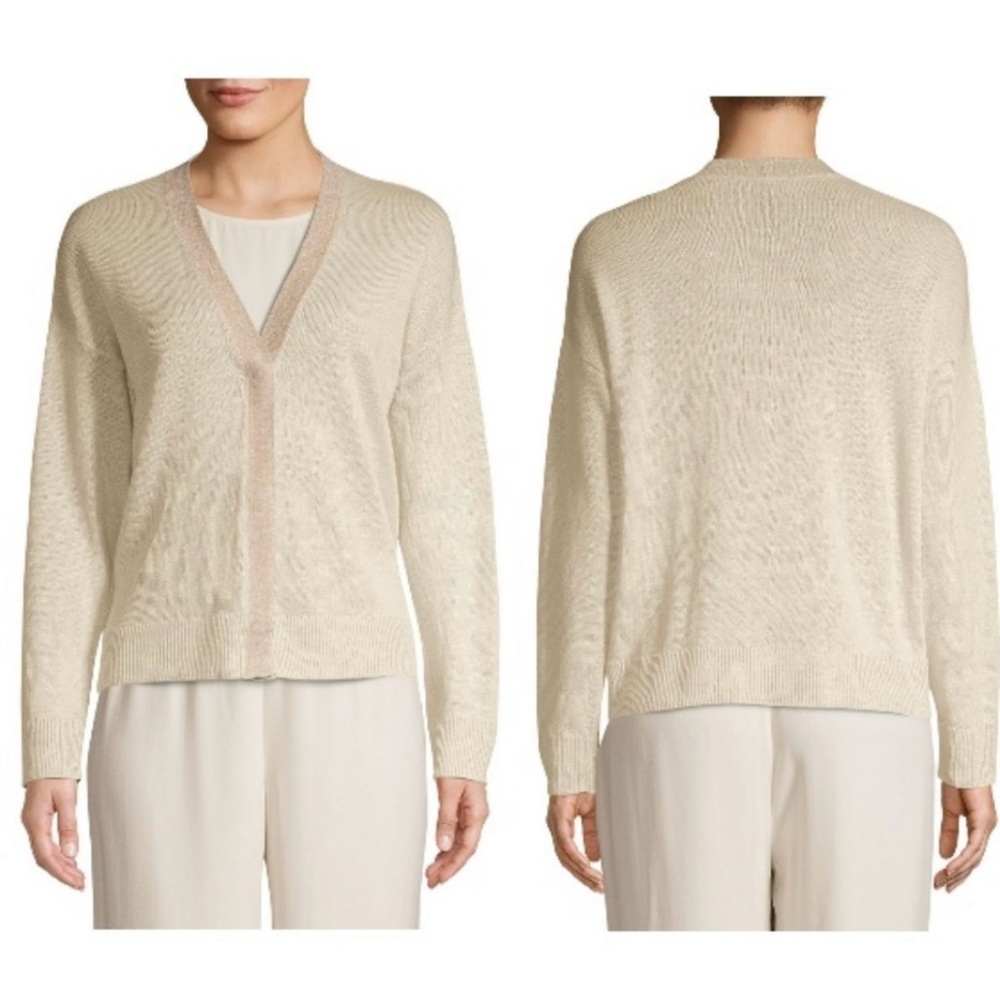 Eileen Fisher Lurex-Trim Organic Linen Car…
